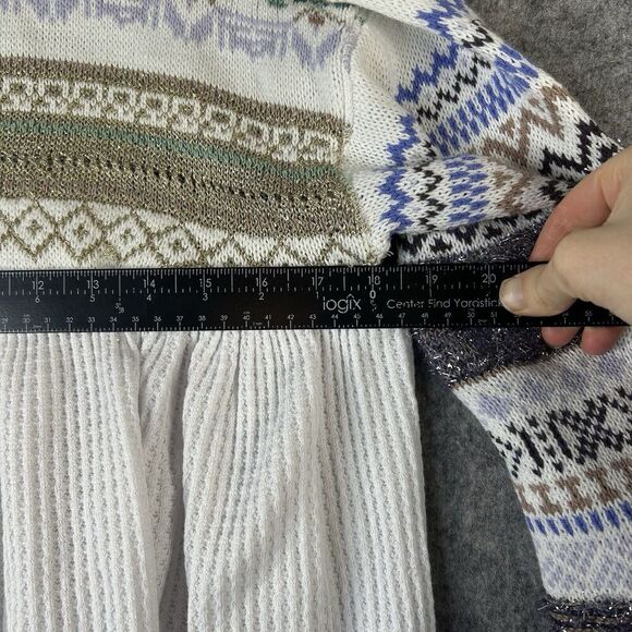 Free People Sweater Small Boho Cozy Cottage Metallic Fair Isle Knit Thermal - Picture 3 of 9